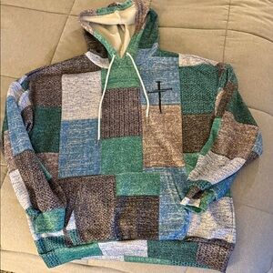 Faith based Patchwork Hoodie for women - Green and Gray
